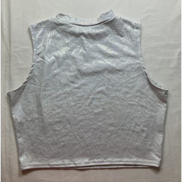 Crop Top Women's Large White Glitter Tank Style Sleeveless - Picture 3 of 4
